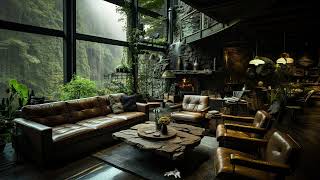 Beatiful Room With Forest Ambience | Rain On Window, Crackling Fireplace Sound For Healing, Sleeping
