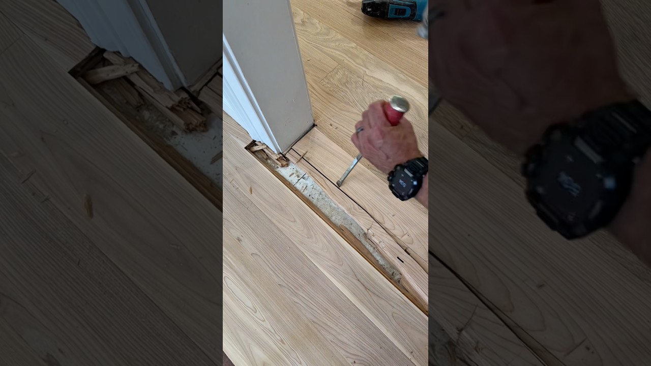 Hardwood gap repair around a door jamb video thumbnail