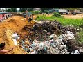 Done Complete Working of Cleaning, Expert Dozer Push Pile of Garbage Dump&amp; Pour Soil On New Drainage