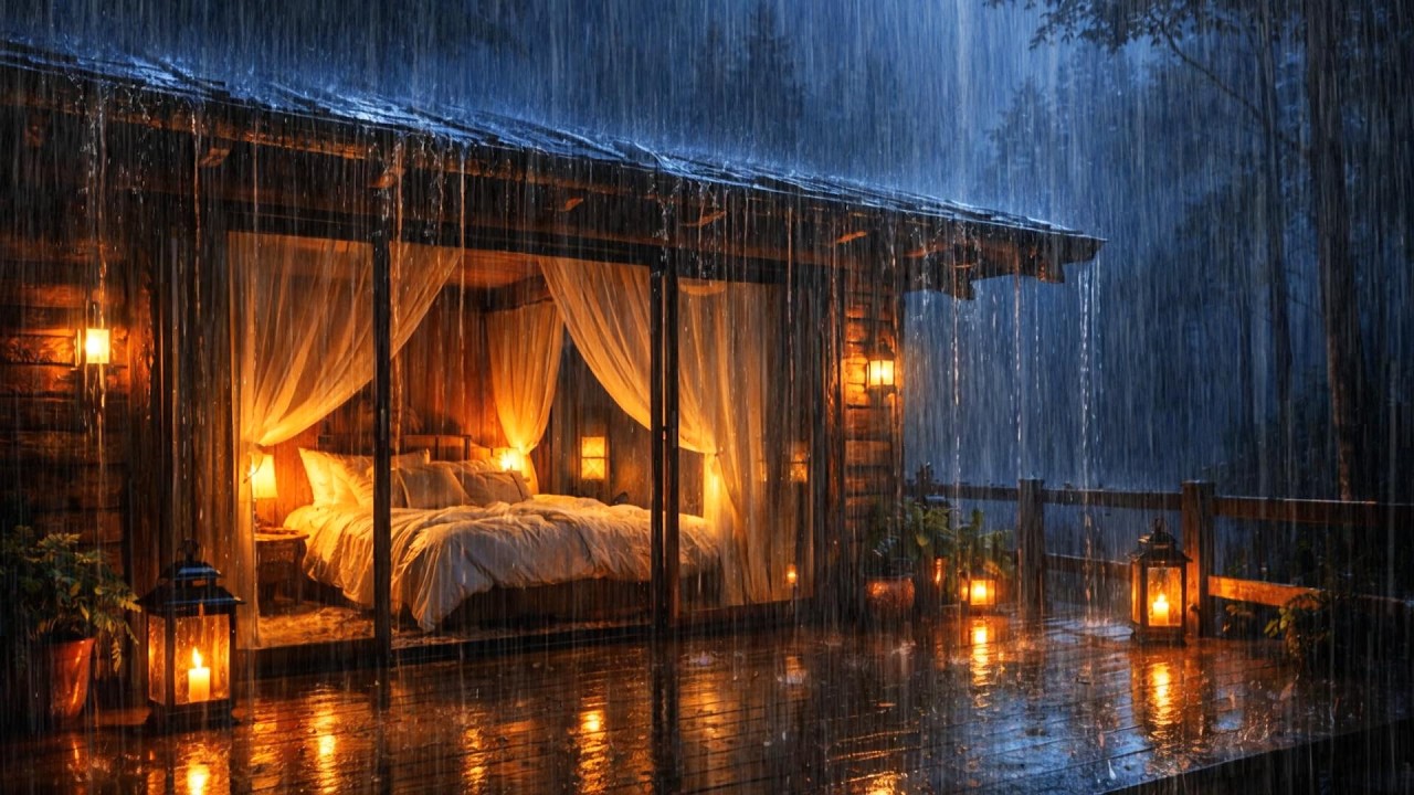 Cozy Cabin in Heavy Rain at Night 🌧️ Relaxing Rain Sounds for Sleep ...