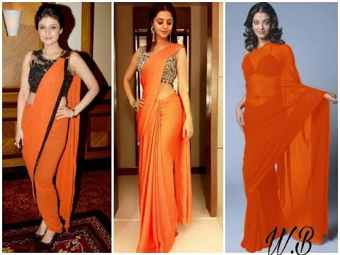 orange colour party wear saree