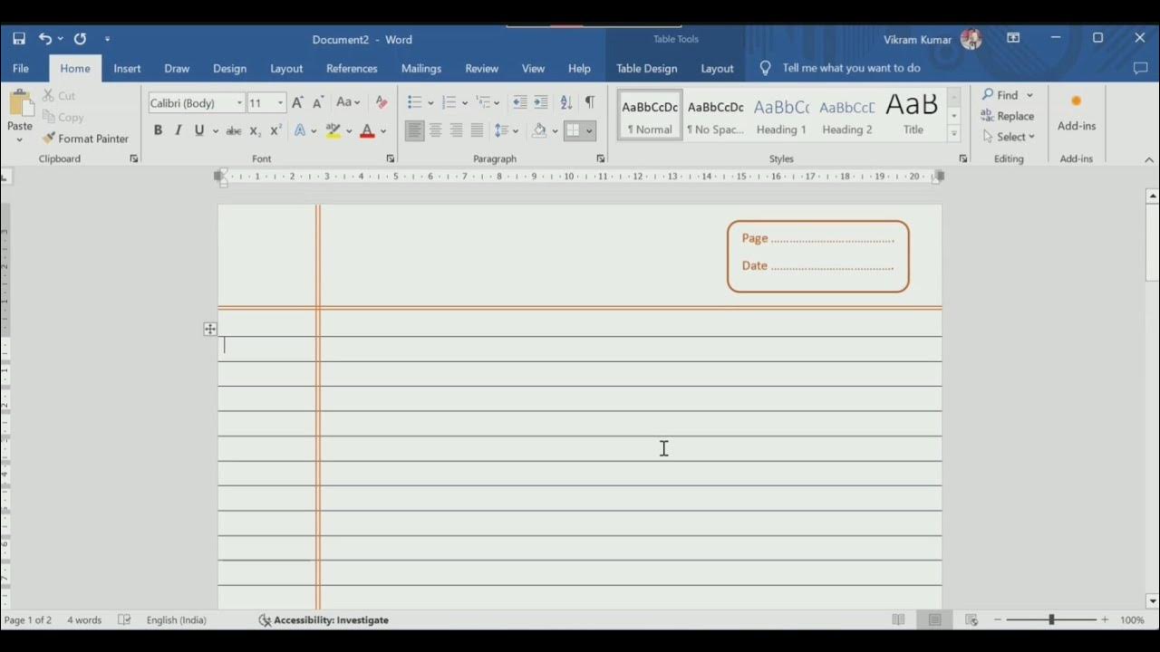 How to Design Notebook Page in Microsoft Word Notebook Page Design Kaise Kare MS Word me YouTube