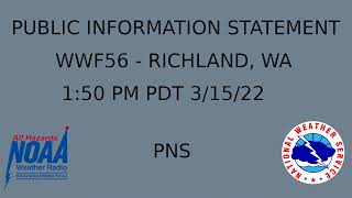 PDT NOAA Weather Radio/Radar Outage Public Information Statement - WWF56 - 1:50 PM PDT 3/15/22