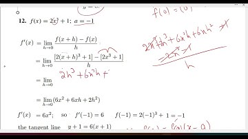 Calculus 1 Ex # 2.2 Q # 12: The Derivative; The Derivative Function