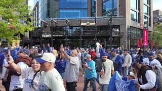 Hundreds of Dodger fans marching into Coors Field April 18 2026