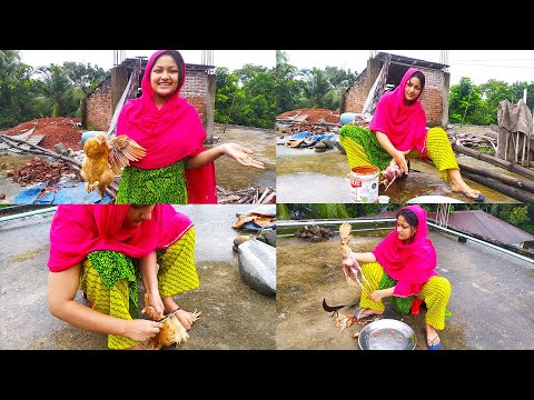 Beautiful lady slaughter chicken | village girl amazing chicken cutting skills | woman butcher