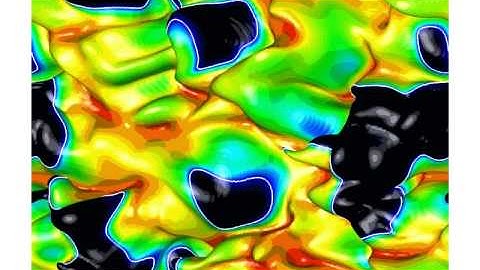 DNS of planar ethylene jet flame--Case 1--flame surface colored by OH mass fraction