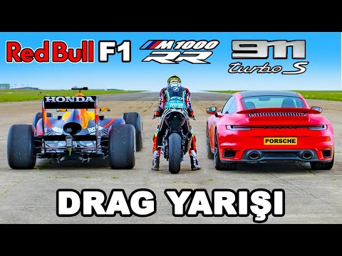 F1 Aracı vs BMW M1000 RR Super Motor vs 911 Turbo S: DRAG YARIŞI