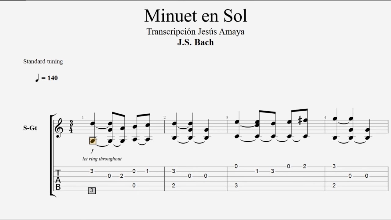 Tablatura Guitarra Bach: Minuet en Sol - Jesús Amaya - YouTube