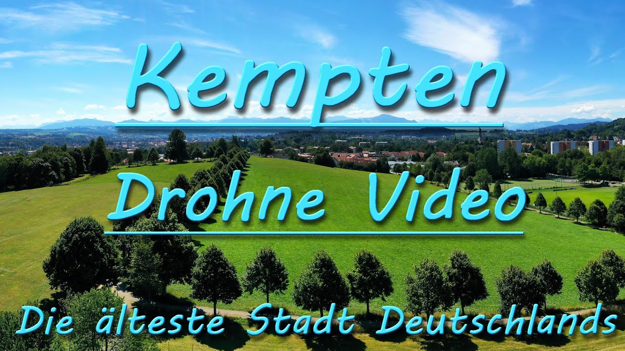 Kempten von oben. Drohnenflug über die Stadt mit vielen Sehenswürdigkeiten.