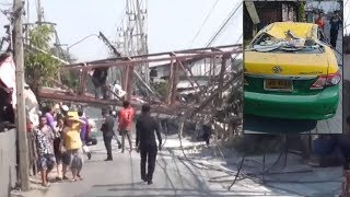 เครนปั้นจั่นล้มพาดเสาไฟทับแท็กซี่ รอดตายหวุดหวิด screenshot 4