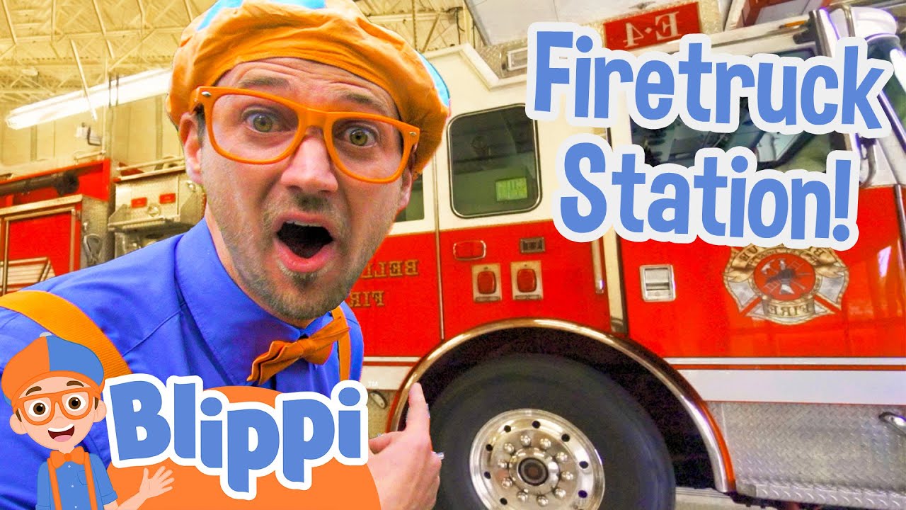 blippi visits a fire truck station