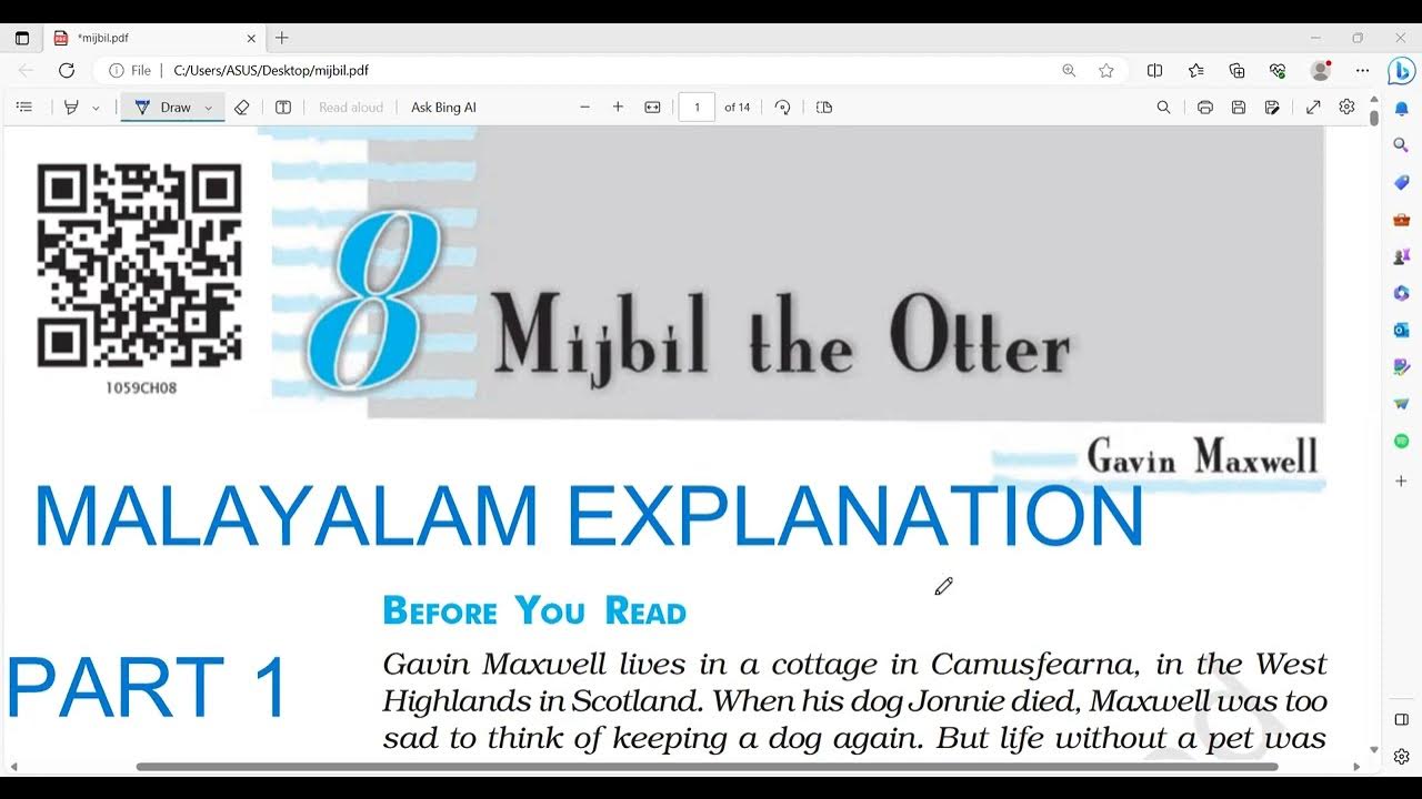 MIJBIL THE OTTER/PART 1/MALAYALAM EXPLANATION/NCERT CLASS 10 ENGLISH