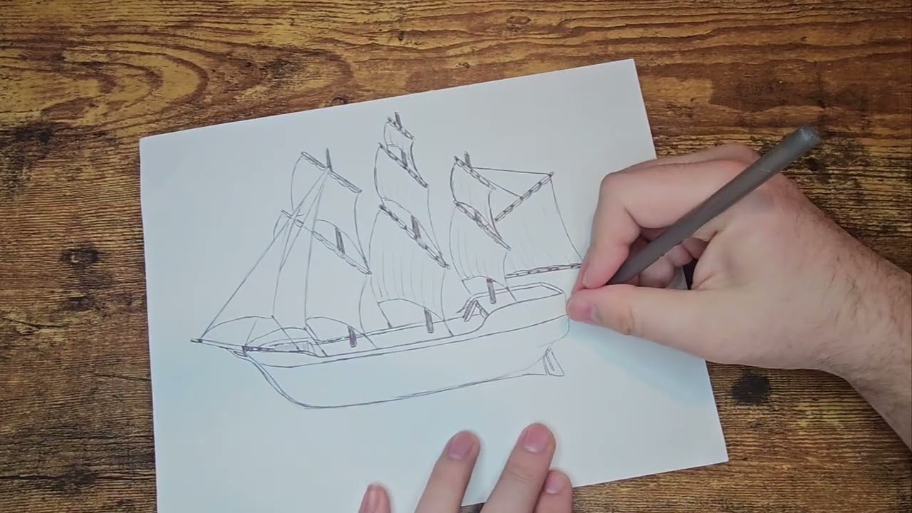 How to draw a SAILING SHIP