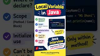 Local Variable in Java 🔥 | Scope, Initialization, static & final | Java Interview #shorts