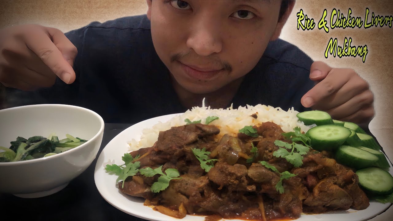 Rice & spicy chicken livers gravy bok choy nepali mukbang mukbang