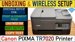 Canon Pixma TR7020 SetUp, Unboxing, Wireless SetUp, Copy Test, Install Ink, Load Paper & Review.