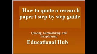how to quote in a research paper l step by step guide