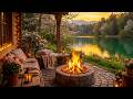 Cozy Evening Lake Porch Crackling Campfire Calm Birds Peaceful Nature Sounds For Relaxation 