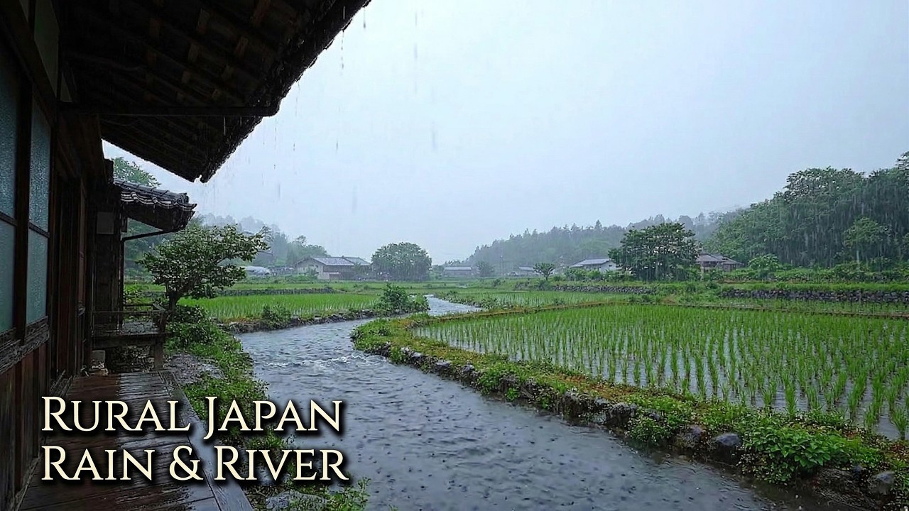 Gloomy Day in Rural Japan 🌧️ Heavy Rain & River Sounds for Sleep No ...