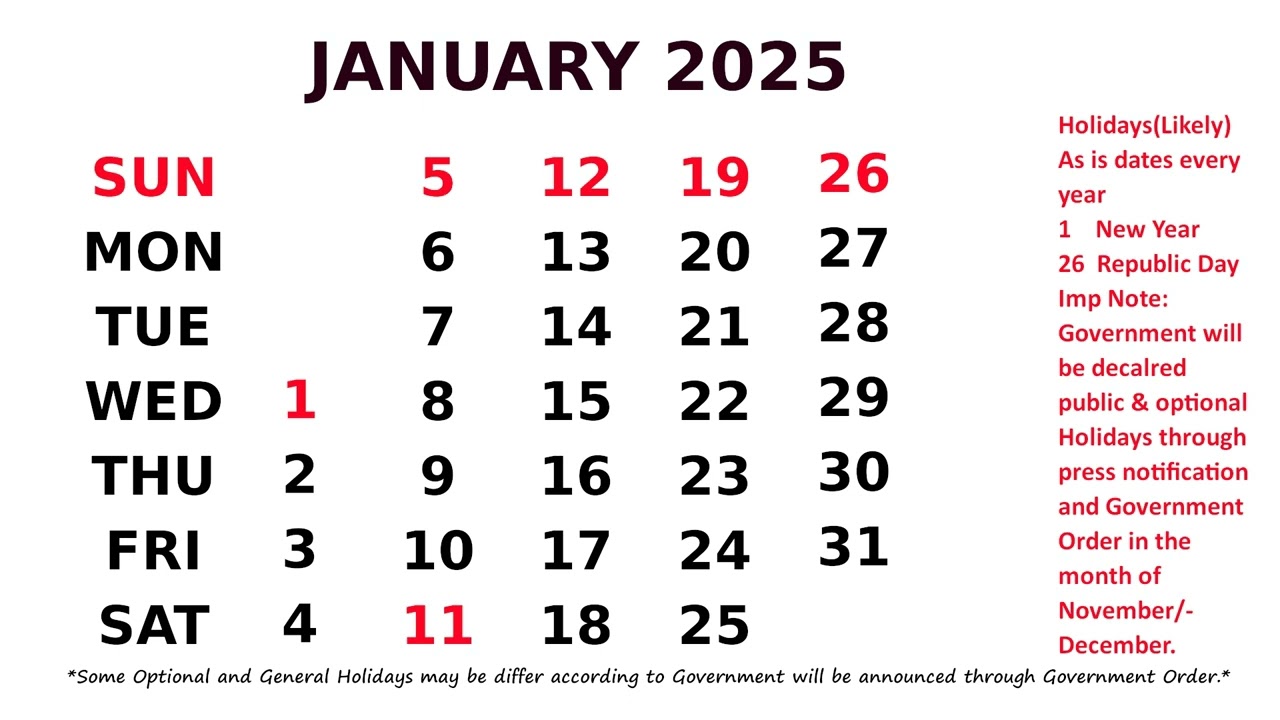 January Calendar 2025 - YouTube