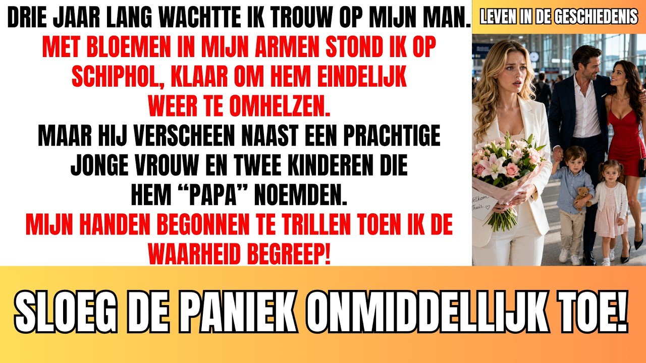 Ik stond twee uur te vroeg op Schiphol met een handgeschreven welkom-thuis-bord. Ik had onze trouwringen laten polijsten, mijn schoonmoeder geregeld en drie jaar lang zijn leven gedragen terwijl...