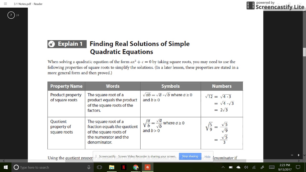 Section 3 1 part 1 solving quadratic equations including with