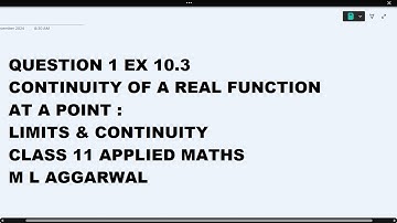 Ques 1 Ex Ch 10.3 Continuity : Limits & Continuity :Class 11 Applied Maths ML Aggarwal