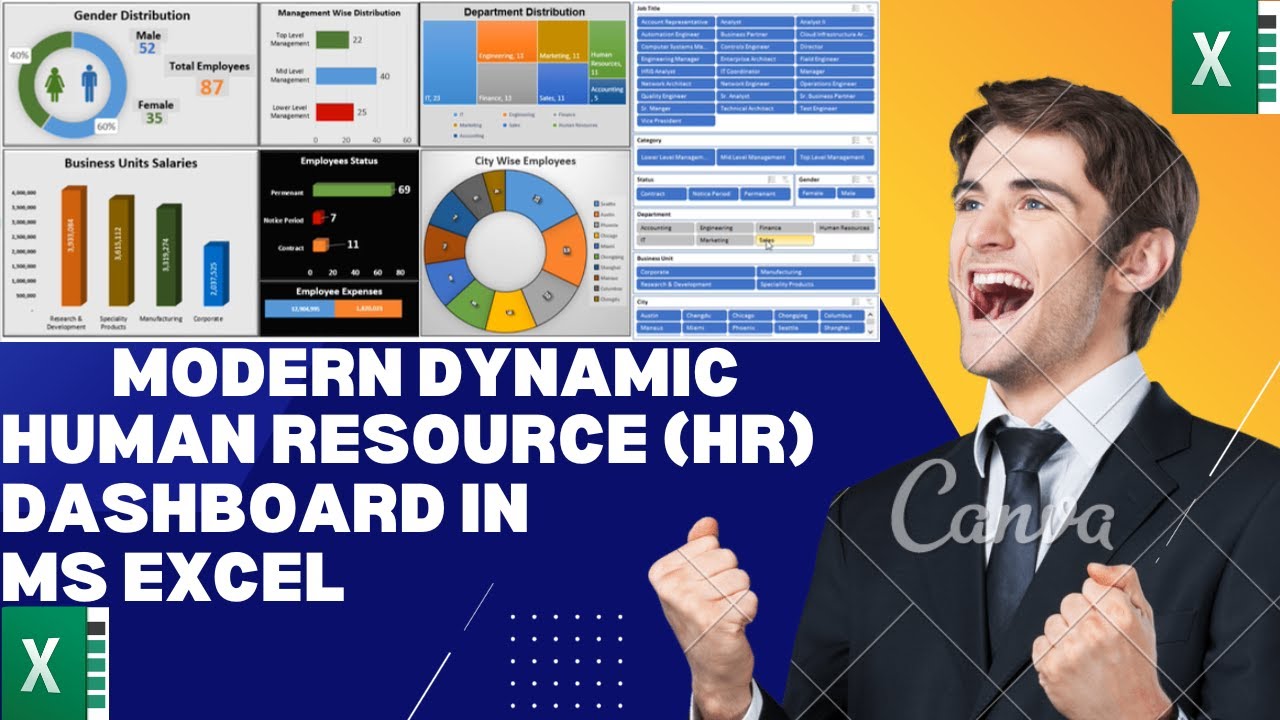 Modern & Dynamic HR DashBoard in Excel 2023 | No Macro - YouTube