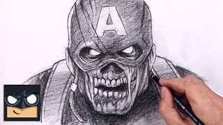 how to draw zombie captain america sketch tutorial step by step