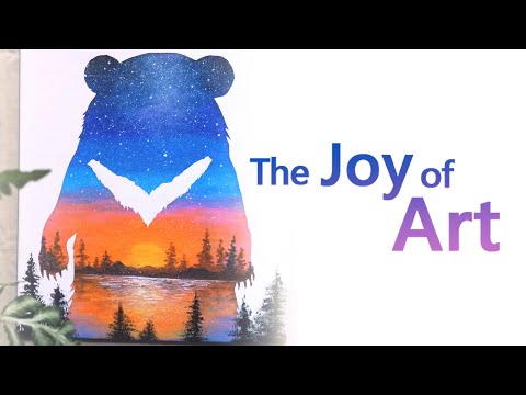 蠟筆畫 / 壓克力畫 / 畫黑熊剪景 / 畫風景《 DIY Painting # 27》黑熊來了《The Joy of Art》