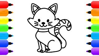 Cat Coloring For Kids Learn The Colors How To Draw Cat