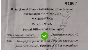 2019 Mdu BSc 3rd Sem Maths Partial Differential Equations Question Paper