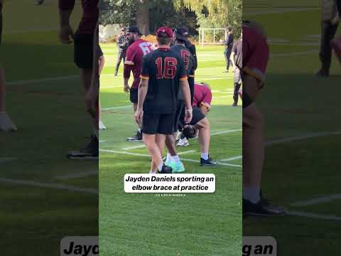 Jayden Daniels practices in London with a brace on his elbow, status vs. Colts unclear 🏈 #football