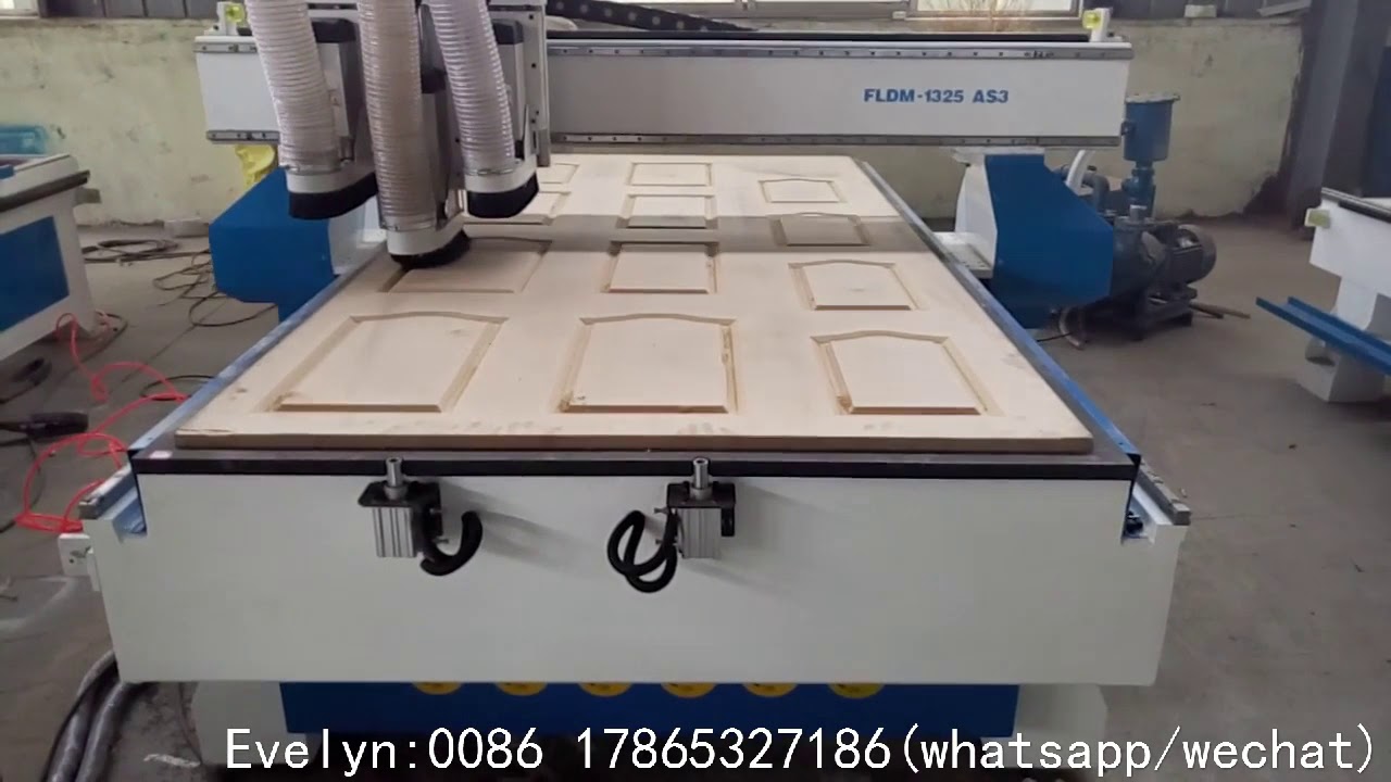 China 1325 Multi-heads CNC router for wood door and MDF board - YouTube