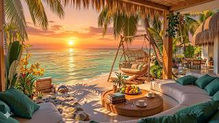 🌴 Tropical Seaside Morning Café ☀️ Relaxing Jazz &amp; Gentle Ocean Waves