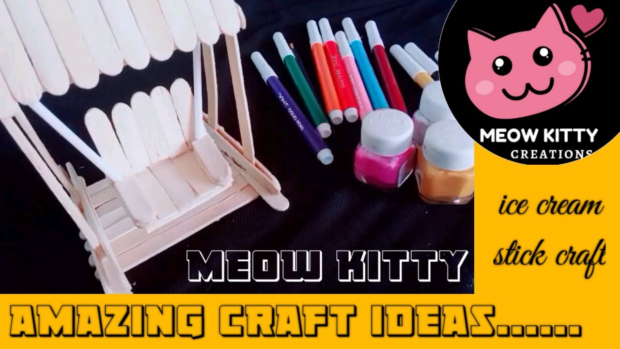Popsicle stick craft | How to make ice cream stick swing | Meow Kitty Creations