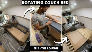 Rotating QUEEN Couch Bed w/HIDDEN storage | Van Build Ep. 2