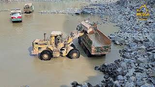 Extreme Rock Loading in Water Zone | CAT 966D & SHACMAN F2000 in Action!
