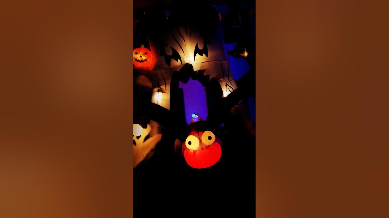 Night View Of The 2024 Gemmy Airblown Inflatable Halloween Home Display