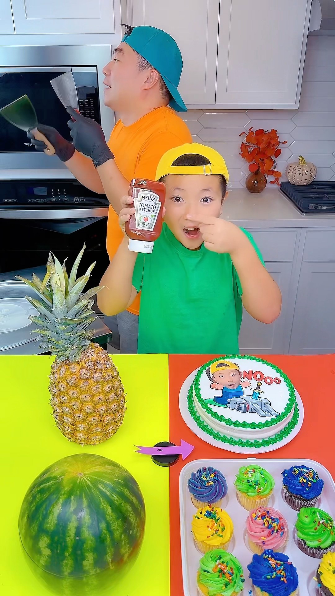 Minecraft cake vs ketchup ice cream challenge!? #funny by Ethan Funny Family
