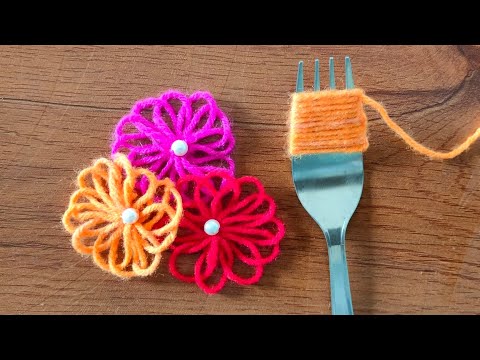 Easy woolen flowers tricks and hacks| woolen flowers hacks by using fork | Amazing fork tricks