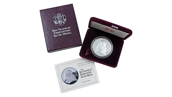 1992 Proof Ben Franklin Firefighter Silver Medal