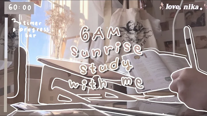6AM sunrise 1 HOUR real time study with me #2  (lofi music) 🥐  ipad, keyboard asmr, bg noise