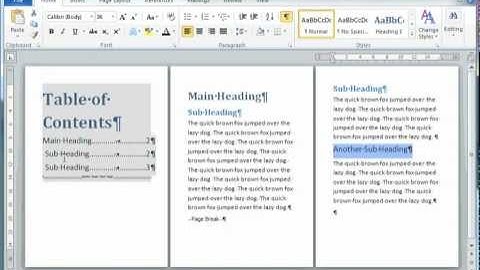 Creating a Table of Contents in MS Word 2010