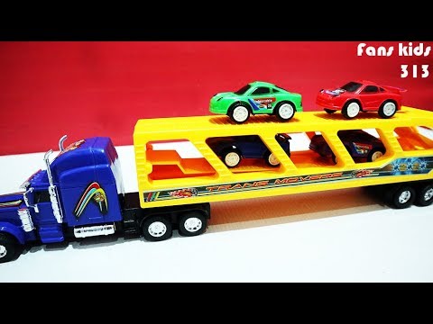 Unboxing Mainan  anak truk  trailer pengangkut mobil Power 