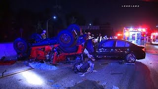 91 Freeway Triple Fatal Accident GRAPHIC / Artesia RAW FOOTAGE