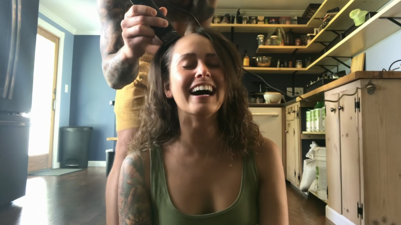 Husband convinced his wife to finally shave her head bald as she always wanted (HD remaster)