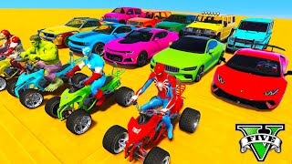 Spiderman Quad Bikes Racing Challenge Sea Rampa ! Superhero Hulk Ironman Goku Racing Bike - Gta 5