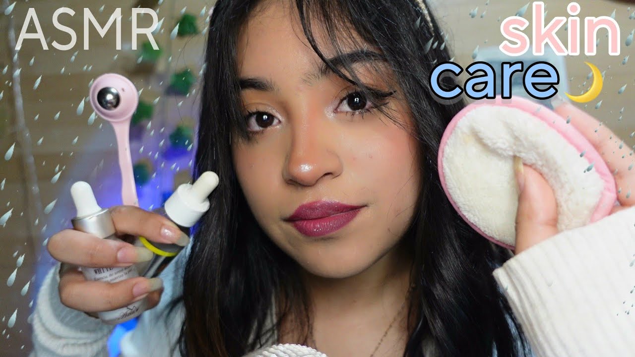 ASMR skincare nocturno en un día lluvioso 🌧️🫧 (con sonidos de lluvia)